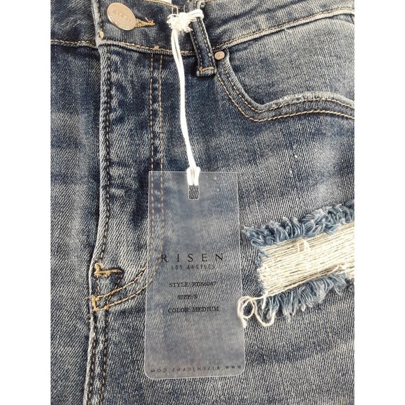 Risen Jeans Womens Medium Wash Distressed High Rise Cuffed Denim Shorts S - Picture 3 of 8